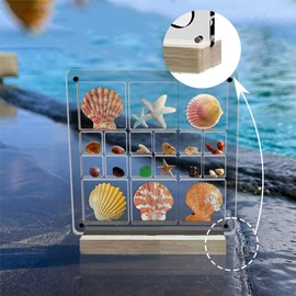 Acrylic Magnetic Seashell Display Box, Seashell Collection Box and Jewellery Display Box, Collection of Seashells for Display, Small Crafts Storage containers (Blend grids, Square), Transparent