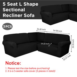 Breling 3 Pcs L Shaped Couch Covers for Sectional Sofa Corner Sofa Covers Stretch 5 Seat Washable Corner Sofa Slipcover Corner Sectional Couch Protector for Living Room (Black, Milk Silk)