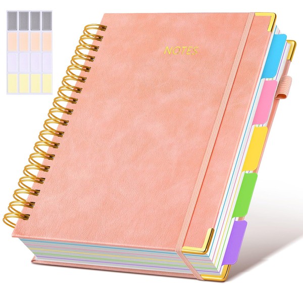 Hardcover Spiral Notebook Journal with Removable Dividers Tabs, 300 Pages