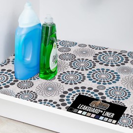 GORILLA GRIP LeakGuard Non-Adhesive Under Sink Mat for Kitchen Cabinet, Waterproof Quick Dry Shelf Liner, Durable Absorbent Felt Mats for Bathroom Sink, Cabinets, Dresser, 24x30 Spiral Gray Turquoise