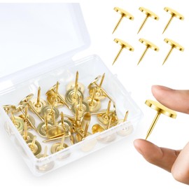 Shpucise 50Pcs Heavy Duty Flat Head Push Pins,Metal Flat Push Pins Round Head Thickened and Lengthened Drawing Pins with Storage Box,Humbtacks for Map, Photo Wall, Cork Board Bulletin (Gold)