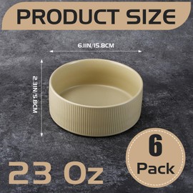 Jeffbaubl Cereal Bowls Set of 6, 6.1 Inch Ceramic Soup Bowls, Deep Bowl Set for Kitchen, Microwave and Dishwasher Safe, Stackable Bowl for Cereal, Soup, Salad, Dessert(Khaki)