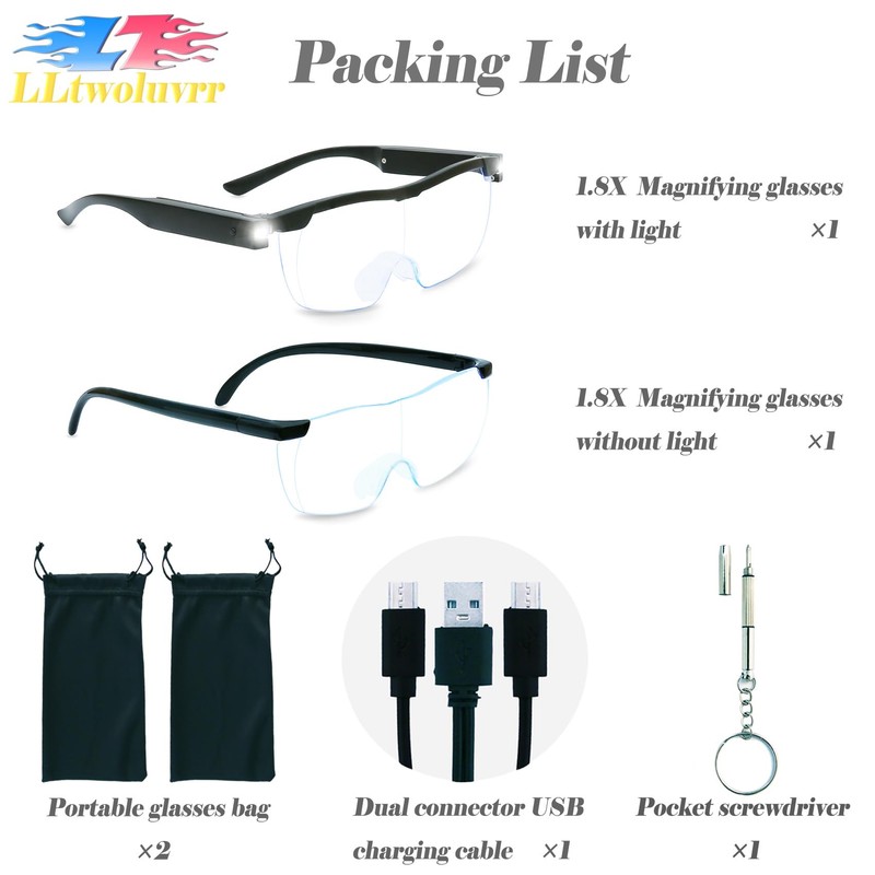 Magnifying Glasses with Light, LED Rechargeable Head Magnifier Glasses, Anti-blue