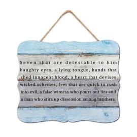 BRUYU5SE Seven That Are Detestable to Him Haughty Eyes Wooden Signs Hanging Sign Rustic Christian Quote Wooden Wall Art Decorative For Home Laundry Room Kitchen Bedroom 8x10in