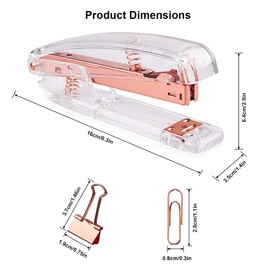 Acrylic Desktop Stapler with 1000 26/6 Staples, 6 Binder Clips & 50 Paper Clips, Desk Accessory Kit for Home Office School (Rose Gold)