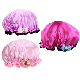 Bath Reusable Shower Caps Designed for Baby, Kids, Children,Long/Thick Hair, Cute, Waterproof, Cartoon Animal, Double Layer Bathing Hat for Boys, Girls, Women(Rose Pink, Light Purple, Pink BowKont)