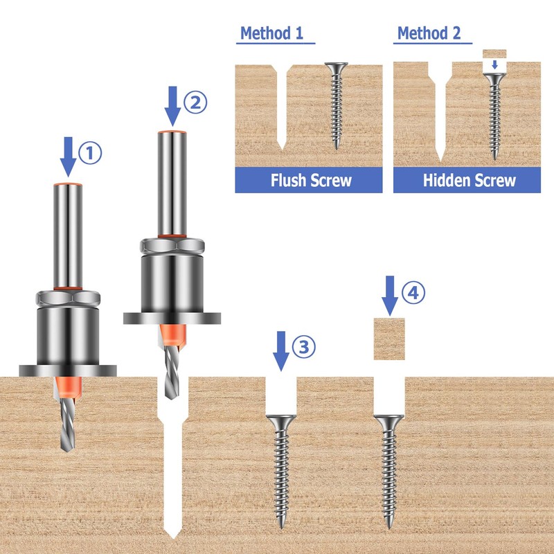 Mesee 5 Pieces Countersink Drill Bits with Depth Stop, 8mm