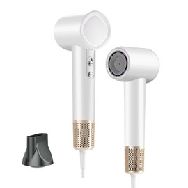 Secador de pelo iónico HEXTEK, motor sin escobillas de alta velocidad de 110.000 RPM, cuidado del cabello con iones negativos, control de temperatura de 3 velocidades, con boquilla (Blanco)