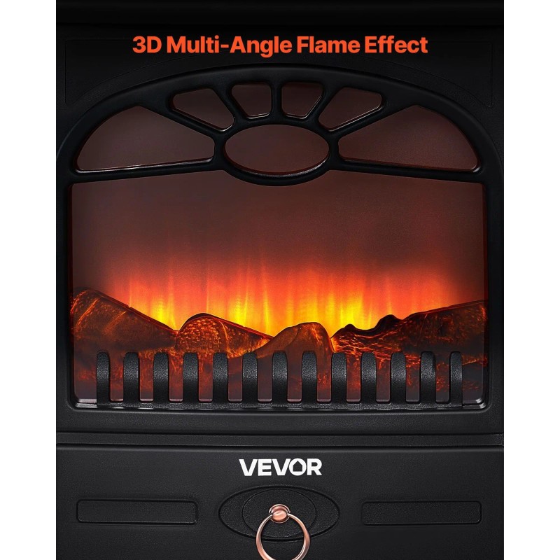 Electric Fireplace Heater 22.8 Inch 1500W Adjustable Flames Freestanding for