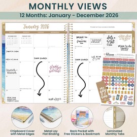 bloom daily planners HARDCOVER 2026 Planner (January to December) - 8.5” x 11” Weekly & Monthly Dated Agenda Organizer Book with Stickers & Tabs - Coastal Calm
