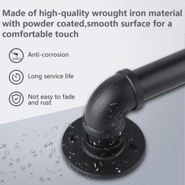 Rectoo Pipe Stair Handrail, 3 Ft Metal Staircase Handrail, Black Galvanized Industrial Iron Hand Rail for Indoor & Outdoor Wall Mount Support, Wall Hand Railing,Safety Handle, Steps Baluster(HR01)
