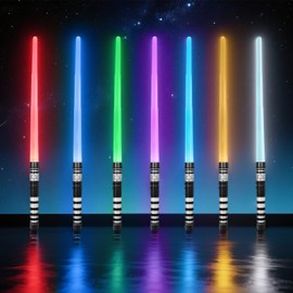 SOARFLY Children's Lightsaber, 7 Colours Lightsaber with Sound Effects and Silent Mode, 2-in-1 Lightsaber Children for Party, Cosplay and Gift, Silver