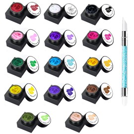 14 Colors Sculpture Painting Nail Gel Set, 3D Nail Carved Gel Sculpture Creative DIY Decoration Painting Glue Soak Off UV, with 1 Carved Painting Pen (14PCS)