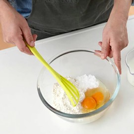 SUNCRAFT Plastic Flat Whisk, Manual Whisk Mixing Spoon, Kitchen Gadget for Blending Frothing Cooking Baking 10” x 2.6" Made in Japan (Lime Green)