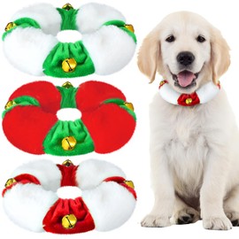 Abbylike 3 Pcs Christmas Plush Jingle Bell Dog Collar White Red Green Stretchable Festive Christmas Holiday Neckwear Elastic Christmas Dog Collar for Cat Dog Puppy Holiday Dress up Accessory (Medium)