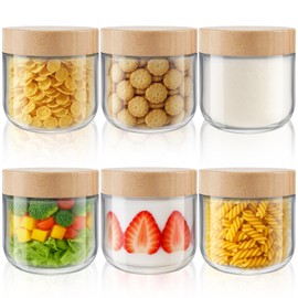 Tecohouse Chia Pudding Jars with lids, 2 Pack Overnight Oats containers with Bamboo Lids, Mason Glass Jars with Airtight Lids For Salad, Meal Prep Food Storage, Snacks, Spice, Suger, Yogurt (6P 12OZ)