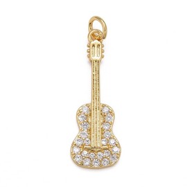 KitBeads 10pcs Cubic Zirconia Guitar Charms 18k Gold Plated Music Charms CZ Musical Instruments Guitar Charms for Jewelry Making Necklace Earrings Bulk