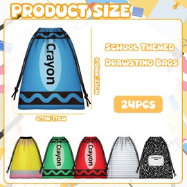 Denylo pro 24 Pcs Back to School Drawstring Bags 6 Styles Drawstring Bags for Back to School Classmates Classroom Stationery Supplies Teachers and Staff Stationery Accessories