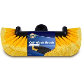 SCRUBIT 12" Car Wash Brush with Soft Bristles for Car Truck Boat Deck & House Cleaning, Exterior Washing Brush Connects with Pole & Hose Storage Bag Included (Yellow)
