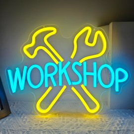 Jeanchrl Workshop Neon Sign Garage LED Light Signs for Wall Decor USB Powered Dads Garage Light Up Sign for Carport Car Neon Wall Sign for Man Cave Repair Shop Man Cave Gift for Father Husband