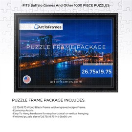 ArtToFrames 26.75x19.75 INCH/68x50 CM Black Frame for 1000 piece Puzzles.This 1.50 Inch Custom Wood Puzzle Frame is Black Engraved Edges - Comes with Economy Acrylic (PuzzleM330714-26.75x19.75)