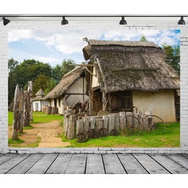 CORFOTO 9x6ft Wooden Village House Backdrop Countryside Rustic Farmhouse Country Scenery Background for Western Countryside Cowboys Birthday Party Supplies Farm Artistic Photo Props