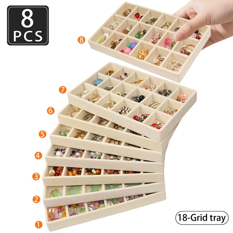 MINIBIGBOX 144 Grid Earring Organizer 8 Pack Jewelry Trays Stackable