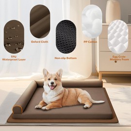 Big Dog Bed Orthopedic Memory Foam Dog Couch Waterproof with Anti-Slip Mat Washable Pet Beds Chew Proof (Brown)