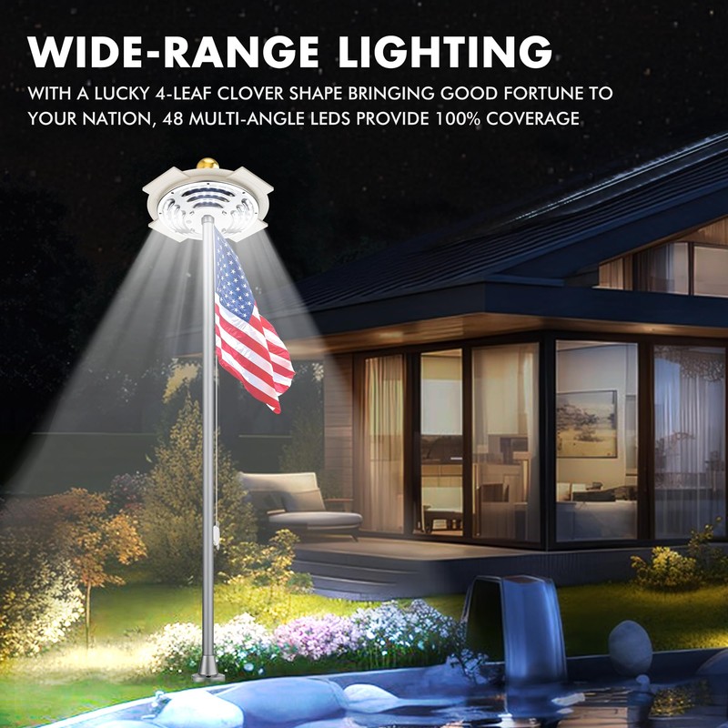 Aurolit Flag Pole Light Solar Powered, 1400 Lumen Lucky 4-Leaf