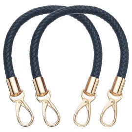 uxcell 2 Pcs Leather Purse Strap, 15.7 Inch PU Leather Braided Purse Replacement Shoulder Strap for Handbags with Buckle for DIY Handbag Purse Making, Dark Blue
