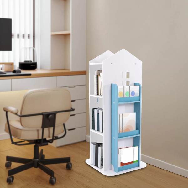 360?? Rotating Blue Bookshelf 4-Levels Of Children's Bookshelves Reading Corner