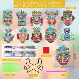 YLOLUL 10 Pcs Summer Tiki Shaped Diamond Art Coasters Kits DIY Hawaii Diamond Dots Art Coasters with Holder Christmas Crafts for Adults Kids Aloha Party Supplies Luau Party Decoration