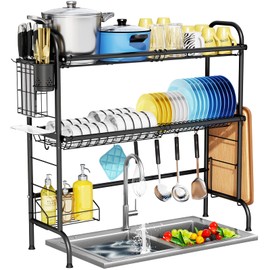 HOWDIA Over The Sink Dish Drying Rack, 3-Tier Stainless Steel Large Over The Sink Dish Rack with Utensil Holder Dish Drainers for Kitchen Counter