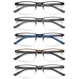 EYECEDAR 5 Pack Blue Light Blocking Reading Glasses Men Metal Half Frame Spring Hinges Rubber Flexible Temple Computer Eyeglasses Readers for Men 2.25