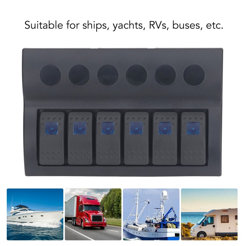 Electrical Switch Panel 6 Gang Pre Wired Blue LED Switch