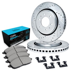R1 Concepts Front Brake Kit For 1995-2002 Toyota 4Runner, 1995-2004 Toyota Tacoma| Drilled Slotted Brake Rotors| Ceramic Brake Pads and Rotors Kit| Hardware included