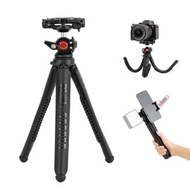 Fotopro Flexible Tripod Mini Tripod Smartphone Tripod for Camera & Smartphone Horizontal & Vertical Shooting Lightweight Desktop Tripod UFO4 Black