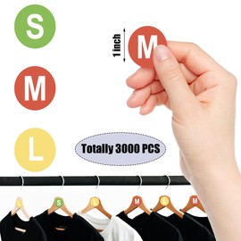 FEILIBAY 3000Pcs Clothing Stickers, 1 inch Round Coded Self-Adhesive Labels - T-Shirt Size Stickers for Clothes, Shirts, Skirts - Retail, 6 Rolls, 3 Sizes (S, M, L), Assorted Colors