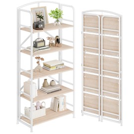 No-Assembly Folding Gold Bookshelf Storage Shelves 5 Tiers Vintage Multifunctional Plant Flower Stand Storage Rack Shelves Bookcase for Home Office