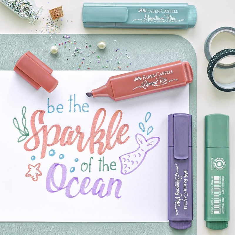 Faber-Castell 254674 Metallic Highlighter Pens with Precision Chisel Tip, Bright