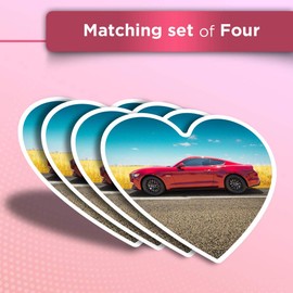 Vinyl Heart Stickers (Set of 4) - Red Muscle Car Automobile Fun Decals for Laptops,Tablets,Luggage,Scrap Booking,Fridges #8569