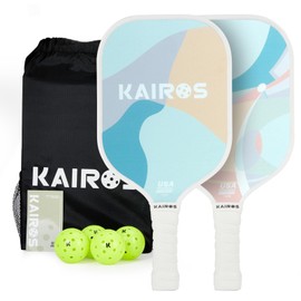 KAIROS Pickleball Paddles, USAPA Approved Pickle Ball Set with 2 Rackets 4 Pickle Balls, Non-Slip Grip Fiberglass Surface Pickleball for Beginners (Cyan)