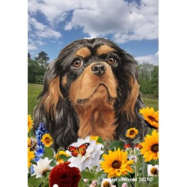 Cavalier King Charles Black/Tan - Best of Breed Spring Flowers Garden Flag 12" x 17"