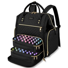 Awlcaw Large Nail Polish Organizer Bag Backpack Holds 70+ Bottles(15ml/0.5 fl.oz) UV Nail Lamp,Nail Organizers and Storage with 2 Removable Pouches Fits Nail Tool,Gift for Manicurist，Black
