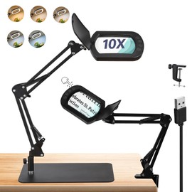 10X Magnifying Glass with Light and Stand: 2-in-1 LED Lighted Magnifier Lamp with Clamp - Hands Free Magnifying Glasses Desk Lamp for Reading Close Work Painting Craft Hobby