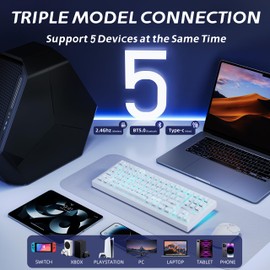 ZORNHER ZH870 Wireless Mechanical Gaming Keyboard,80% White Custom Creamy Sound Keyboard with White Spider Web IMD PC Keycaps,Pre-lubed Linear Switches,Hot-Swappable,RGB Backlit