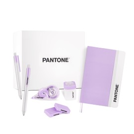 PANTONE™ Pastel Gift Box - School Supplies with 2 Black Ballpoint Pens Pen Tip 0.7 mm, 1 Notebook, Eraser 2 Pieces, 1 Sharpener with Tin and 1 Correction Roller 10 Metres, Aesthetic School Stuff