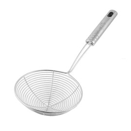 AKORD Kitchen Cookware 4.6" Dia Net Colander Mesh Ladle, Stainless Steel, Silver, 30.7 x 12.1 x 12.1 cm