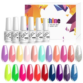 Vishine Pack of 24 Gel Nail Polish Kit, Soak Off Gel Nail Polish Set Red Purple Nude Gel Polish Base Top Coat & Matte Top Coat Starter Kit Glossy Collection Nail Art 8ml