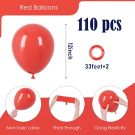 Voircoloria 110pcs Red Balloons 12inch Red Latex Party Balloons for Valentine's Day, Graduation, Wedding, Birthday, New Year, Baby Shower, Christmas, Anniversary Party Decorations